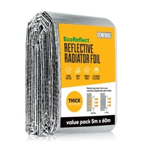 Radiator Reflective Foil Insulation Energy Saving Shield + 36 Sticker- 5m x 60cm